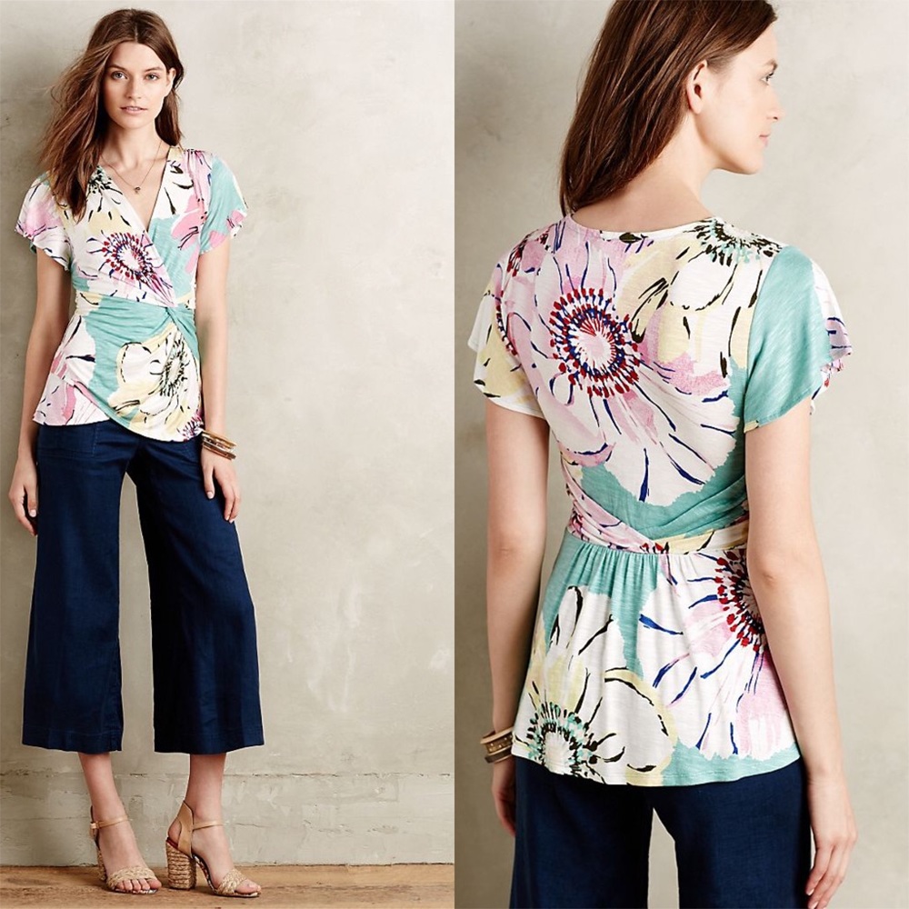 Anthropologie Deletta Azores floral wrap top. 5/$25